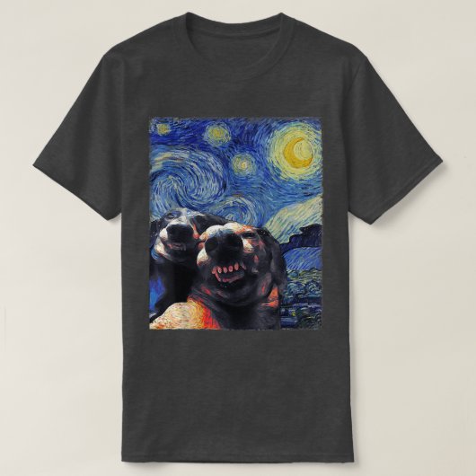 スターリーナイトダッシュンズおもしろい犬ヴァンゴッホパインティ Tシャツ (デザイン正面)