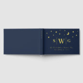 スターリーナイトダークブルー&金ゴールドモノグラム結婚ズ ゲストブック (全面)