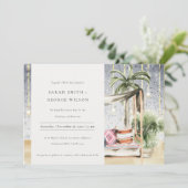 スターリーナイトトロピカルパームカバナウェディング招待状 サンキューカード (スタンド正面)