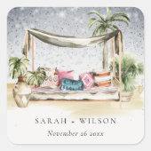 スターリーナイトトロピカルパームビーチカバ結婚ナズ スクエアシール (正面)
