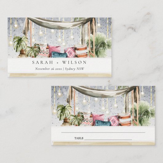 スターリーナイトトロピカルパームビーチカバ結婚ナズ プレイスカード (正面/裏面)