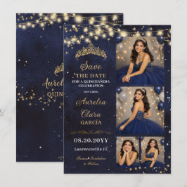 スターリーナイトネイビーブルーのQuinceañeraフォトセーブデート ノートカード