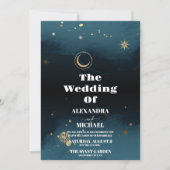 スターリーナイトネイビーブルーシルバーグリッター結婚ズ 招待状 (正面)