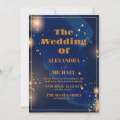 スターリーナイトネイビーブルーシルバーグリッター結婚ズ 招待状 (正面)