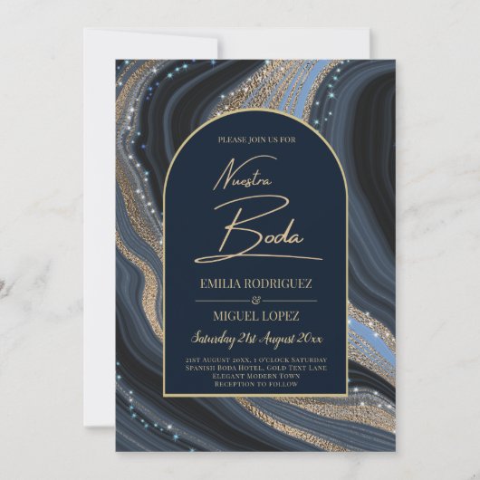 スターリーナイトネイビー金ゴールドアゲートヌエストラボーダ招待状 招待状 (正面)