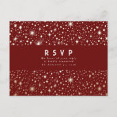 スターリーナイトバーガンディーレッドと金ゴールドウェディングRSVP ポストカード (正面)