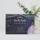 スターリーナイトパープル薄紫ドレスシルバーキンセアニラ 出欠カード (スタンド正面)