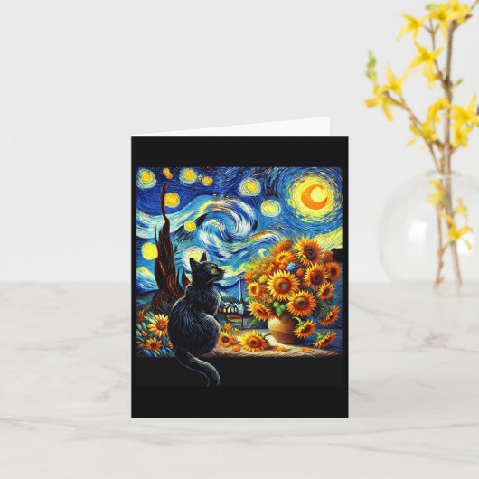 スターリーナイトビンセントファンゴッホサンフラワーズ猫好き カード (黄色い花)