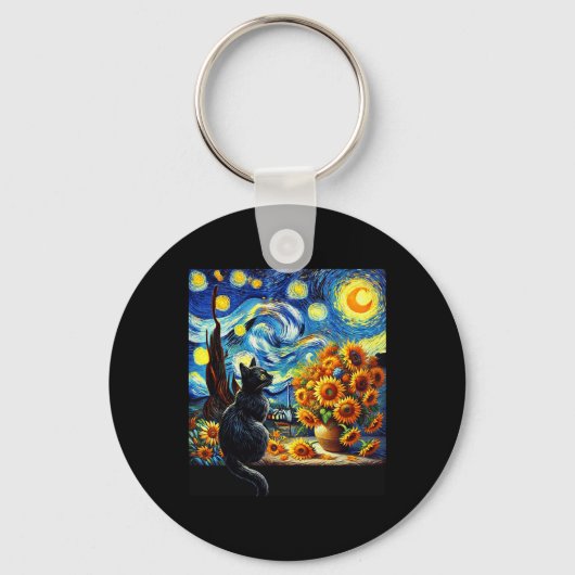 スターリーナイトビンセントファンゴッホサンフラワーズ猫好き キーホルダー (正面)