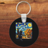 スターリーナイトビンセントファンゴッホサンフラワーズ猫好き キーホルダー (正面)