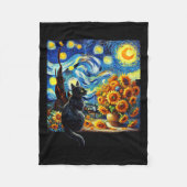 スターリーナイトビンセントファンゴッホサンフラワーズ猫好き フリースブランケット (正面)