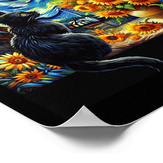 スターリーナイトビンセントファンゴッホサンフラワーズ猫好き ポスター (角)