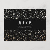 スターリーナイトブラックと金ゴールドウェディングRSVP ポストカード (正面)