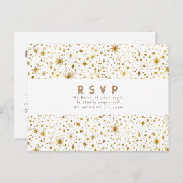 スターリーナイトホワイトと金ゴールドウェディングRSVP ポストカード
