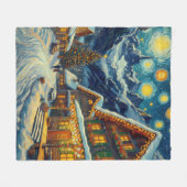 スターリーナイトマウンテンビレッジクリスマス フリースブランケット (正面(横))