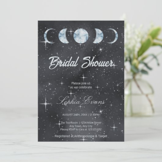 スターリーナイトムーンフェイズ〔占星術の〕十二宮図ブライダルシャワー 招待状 (スタンド正面)