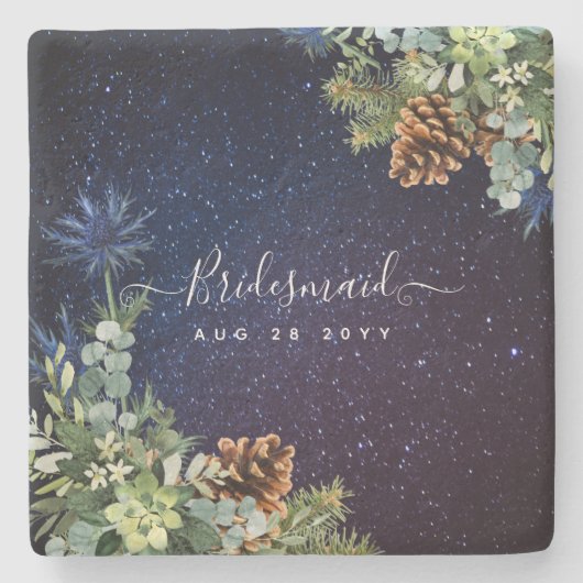 スターリーナイトユーカリ青いアザウィンターウェディング ストーンコースター (正面)