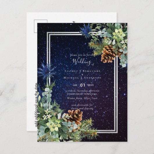 スターリーナイトユーカリ青いアザウィンターウェディング ポストカード (正面/裏面)