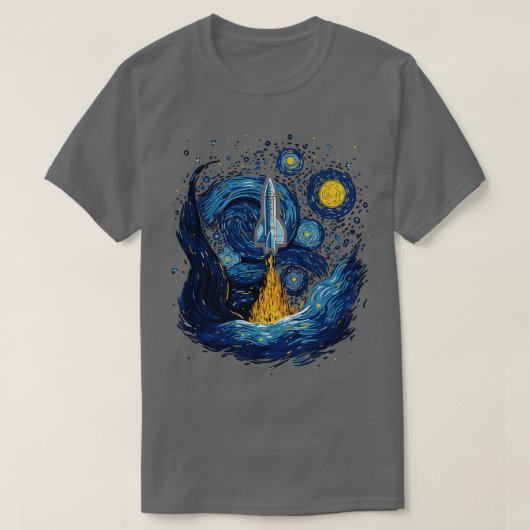 スターリーナイトロケット打ち上げ宇宙ギフト科学Gif Tシャツ (デザイン正面)