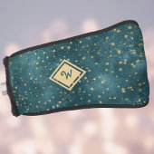 スターリーナイト宇宙デザインと金ゴールドモノグラム ゴルフヘッドカバー