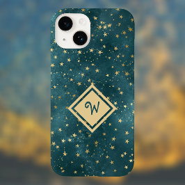 スターリーナイト宇宙デザインと金ゴールドモノグラム Case-Mate iPhone 14ケース