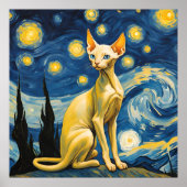 スターリーナイト小妖精や小人スフィンクス猫ヴァンゴッホアート絵画ズ ポスター (正面)