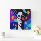 スターリーナイト抽象芸術アートスクエアウォールクロック スクエア壁時計 (ホーム)