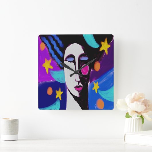 スターリーナイト抽象芸術アートスクエアウォールクロック スクエア壁時計 (ホーム)