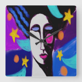 スターリーナイト抽象芸術アートスクエアウォールクロック スクエア壁時計 (正面)