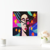 スターリーナイト抽象芸術アート スクエア壁時計 (ホーム)