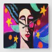 スターリーナイト抽象芸術アート スクエア壁時計 (正面)