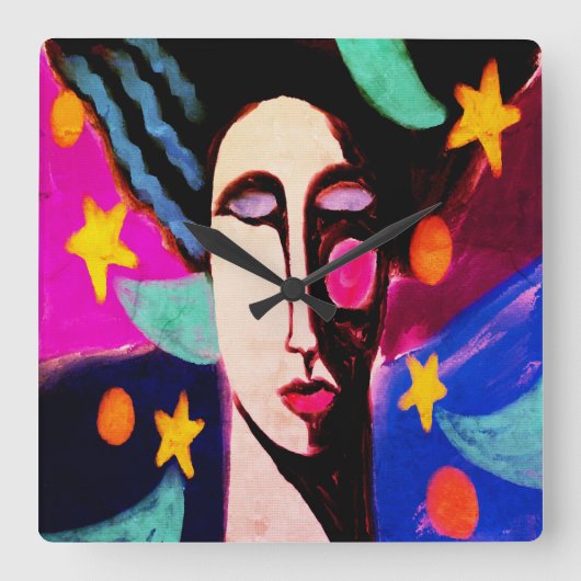 スターリーナイト抽象芸術アート スクエア壁時計 (正面)