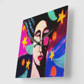 スターリーナイト抽象芸術アート スクエア壁時計 (傾斜)