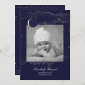 スターリーナイト金ゴールドスター生まれたばかりのベビーフォト誕生 案内状 (正面/裏面)