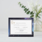 スターリーナイト銀河系ウェディングRSVPネイビー金ゴールドポストカー ポストカード (スタンド正面)