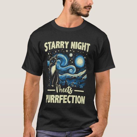 スターリーナイト風芸術的な絵画シャム猫面白い Tシャツ (正面)