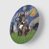 スターリーナイト-ブリンドルブルドフランスのッグ ラウンド壁時計 (傾斜)