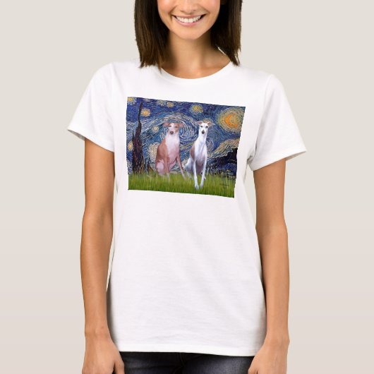 スターリーナイト - 2匹のウィペット Tシャツ (正面)