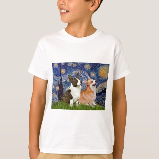 スターリーナイト - 2匹のウェルシュ・コーギー (C + P) Tシャツ (正面)