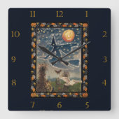 スターリーハロウィーンの夜の壁時計 スクエア壁時計 (正面)