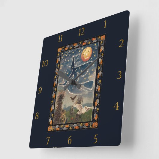 スターリーハロウィーンの夜の壁時計 スクエア壁時計 (傾斜)