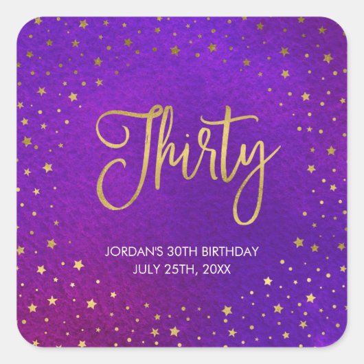 スターリーパープルウォーターの色30th誕生日 スクエアシール (正面)