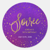 スターリーパープルウォーターカラーソーリーバースデーパーティー ラウンドシール (正面)