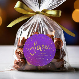 スターリーパープルウォーターカラーソーリーバースデーパーティー ラウンドシール