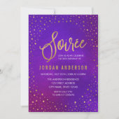 スターリーパープルウォーターカラーソーリー誕生日 招待状 (正面)