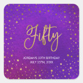 スターリーパープルウォーターカラー50誕生日 スクエアシール (正面)