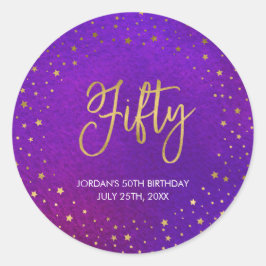 スターリーパープルウォーターカラー50誕生日 ラウンドシール