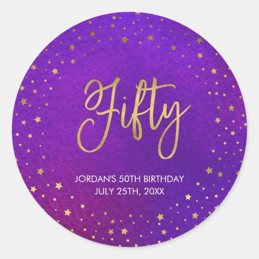 スターリーパープルウォーターカラー50誕生日 ラウンドシール (正面)