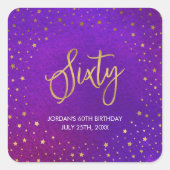 スターリーパープルウォーターカラー60誕生日 スクエアシール (正面)