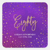 スターリーパープルウォーターカラー80誕生日 スクエアシール (正面)